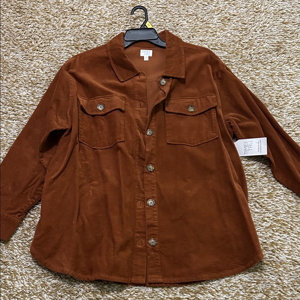 Time and Tru Rust Corduroy Button-Up Shacket - Picture 2 of 4